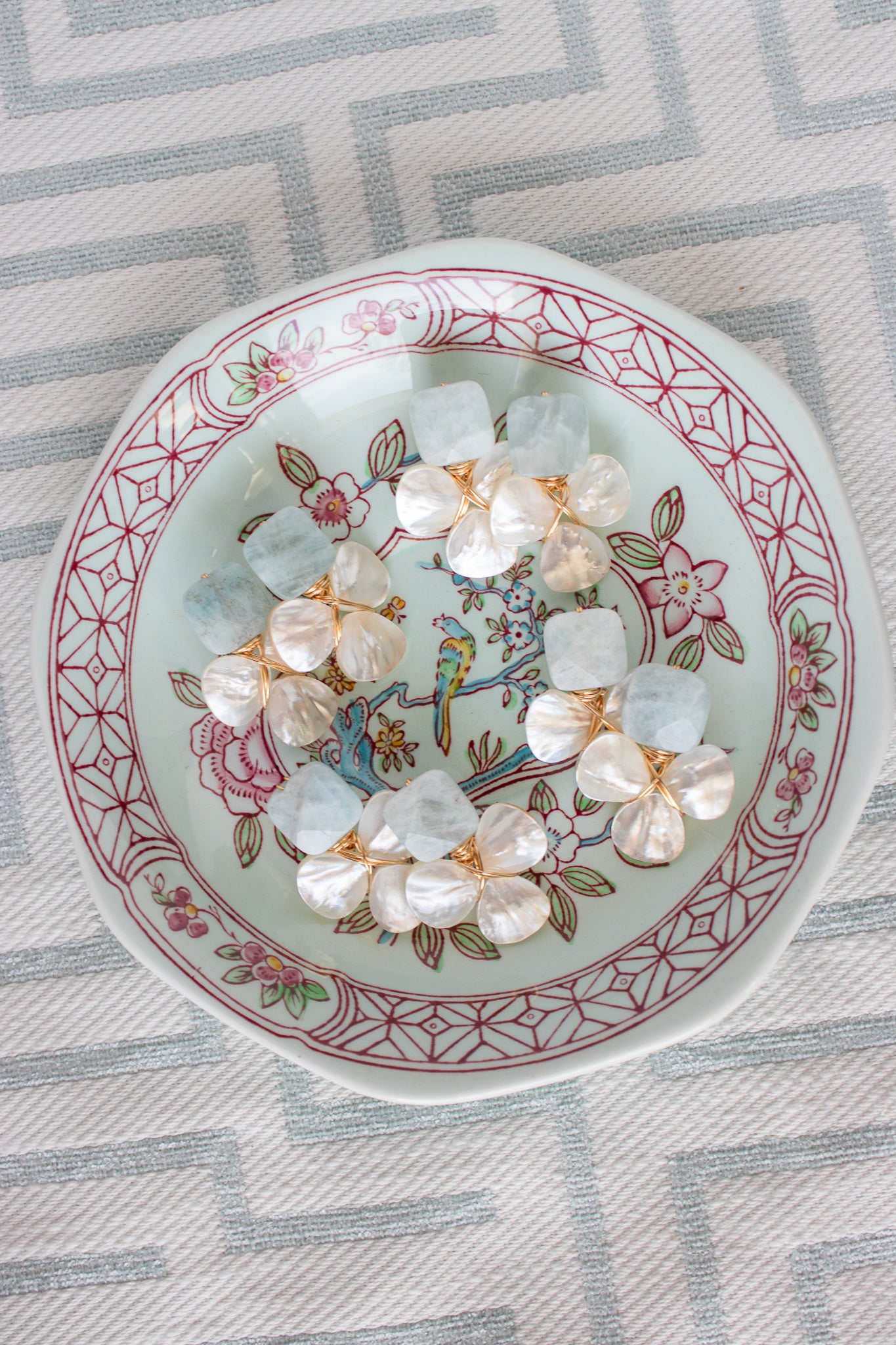 Aquamarine Square Quartz Cloverleaf Dangles