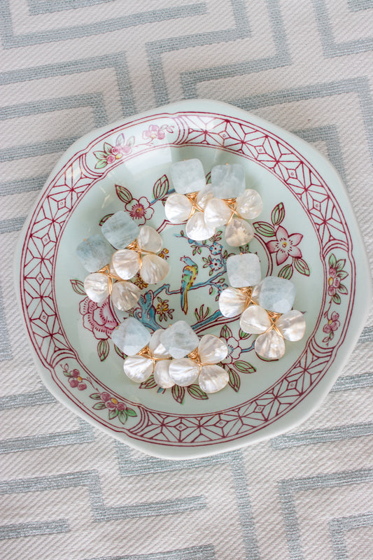 Aquamarine Square Quartz Cloverleaf Dangles