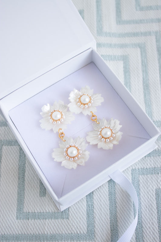 Eloise White Floral Dangles